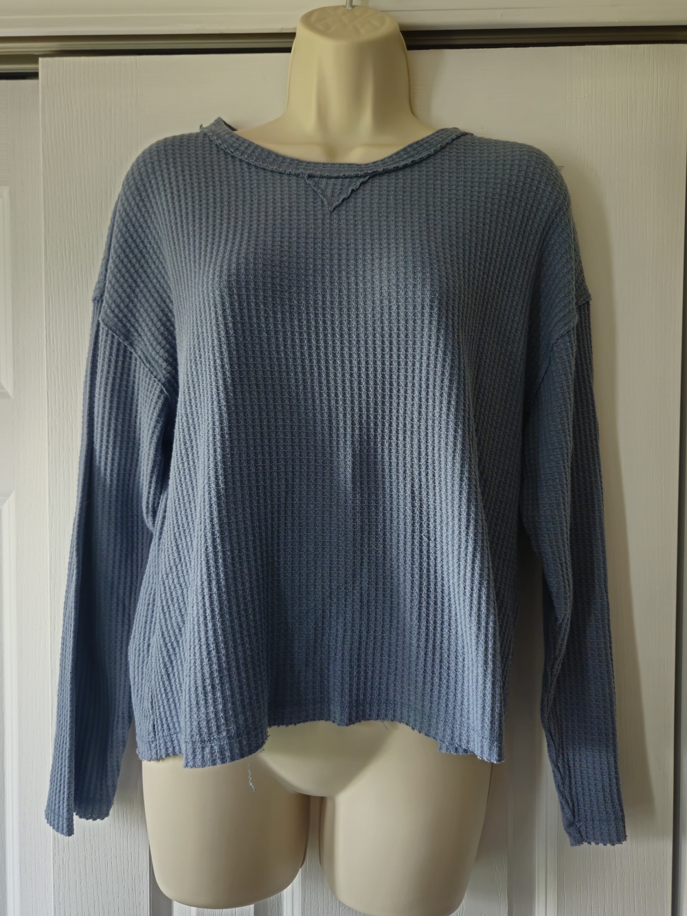art class Waffle-Knit Crew Sweater in Dusty Blue